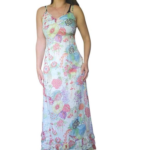 Anthropologie Deletta Dress Women's 2 Multicolor Floral Bird of Paradise Maxi - Picture 1 of 7